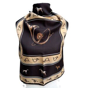 Vintage Equestrian Hand Sewn Square Scarf Horse Hunting Horns Dogs Old‎ Money OS